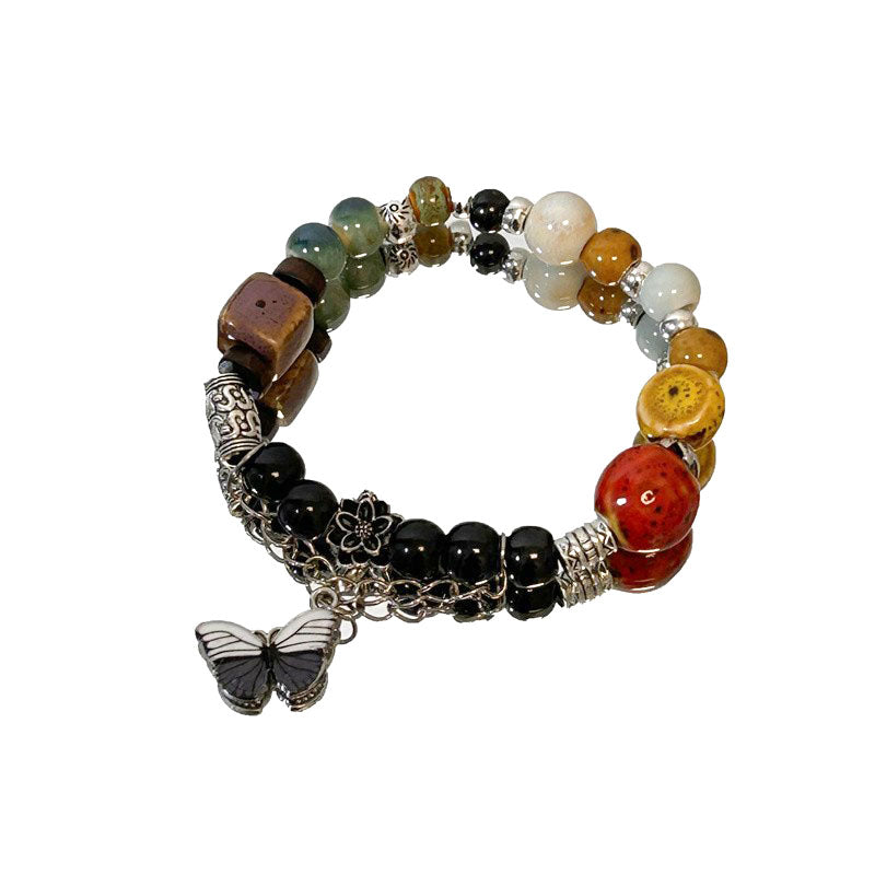 Retro Ethnic-style Porcelain Butterfly Bracelet for Women - A New Chinese-style, Unique, and Exquisite Multicolored Beaded Accessory