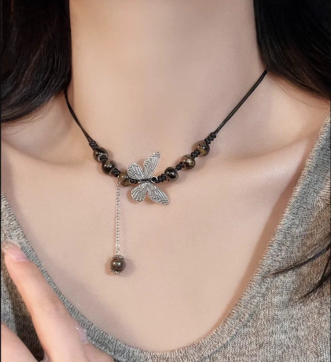 Chinese Resin Bead Fortune Necklace - Trendy Collarbone Chain