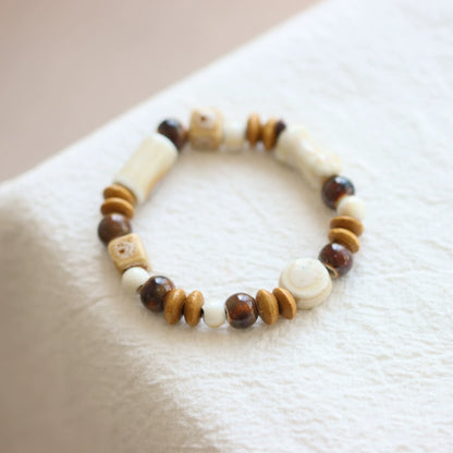 Bohemian Ceramic Bracelet -  Porcelain & Wood Beads