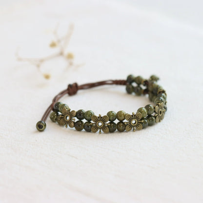 Porcelain Bracelet - Handwoven Four-Leaf Clover Beads Chinese Cord
