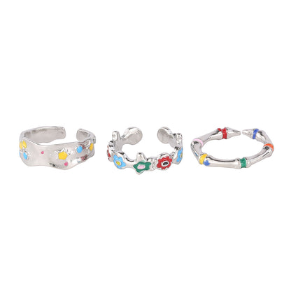 Alloy Colorful Glaze Star Ring Set (3-Piece) – Trendy Women's Jewelry with Premium & Unique Style