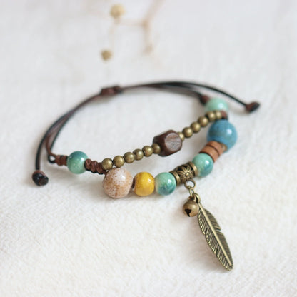 Chinese Ceramic Beaded Bracelet - Handwoven Porcelain Jewelry