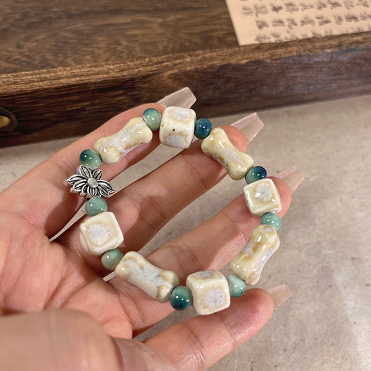 Porcelain Bead Bracelet for Women - A Unique and Artistic Accessory, Featuring a Retro Style