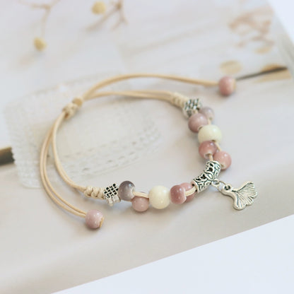 Ginkgo Porcelain Bracelet - Adjustable Neo-Chinese Jewelry