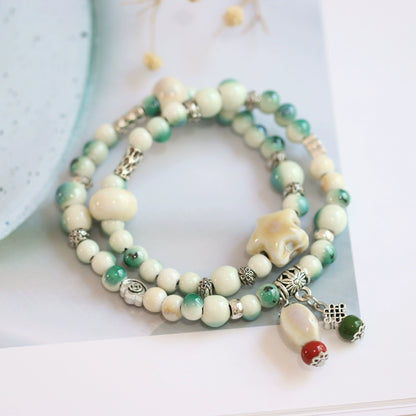 Double-Layer Ethnic Ceramic Bracelet - Versatile Jewelry
