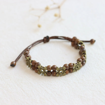 Porcelain Bracelet - Handwoven Four-Leaf Clover Beads Chinese Cord