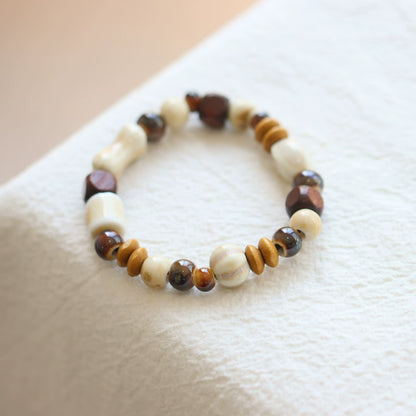 Bohemian Ceramic Bracelet -  Porcelain & Wood Beads