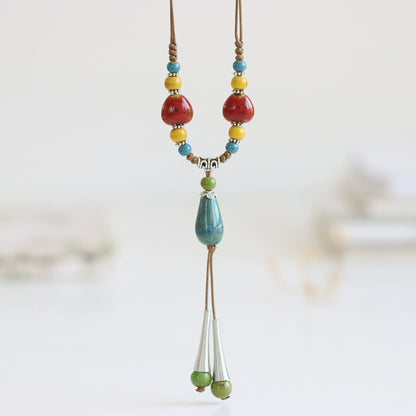 Ceramic Necklace – Chinese Style Long Butterfly Pendant Sweater Chain for Women