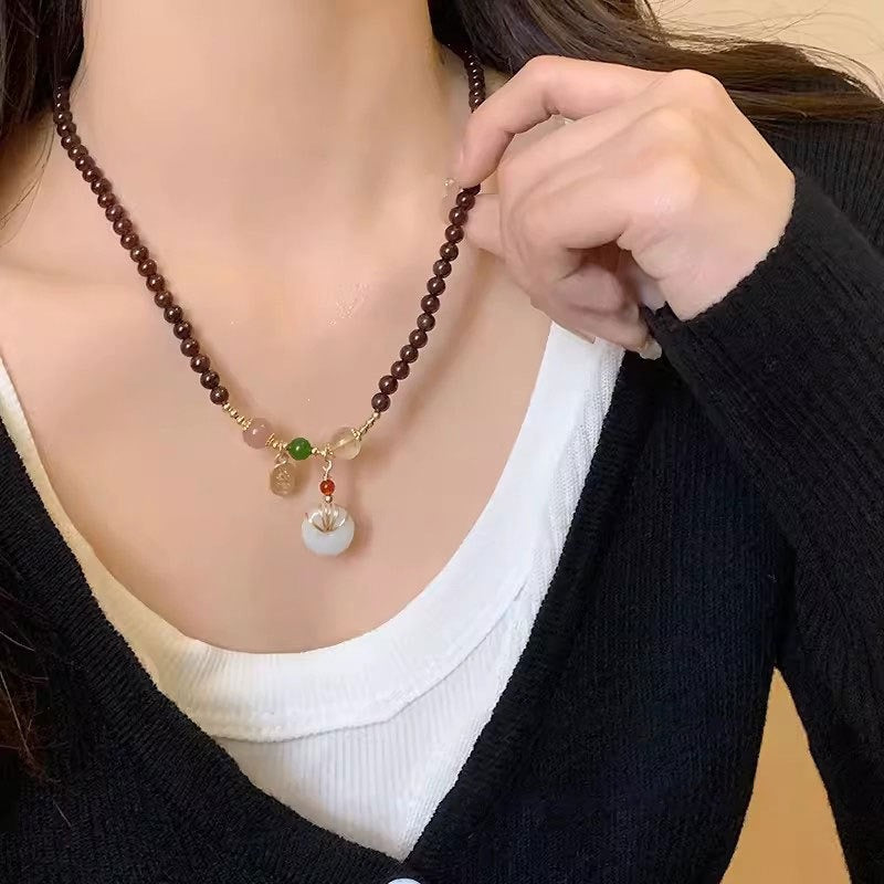 Garnet Peace Knot Bracelet for Women - Unique Vintage Design, Matching BFF Necklace