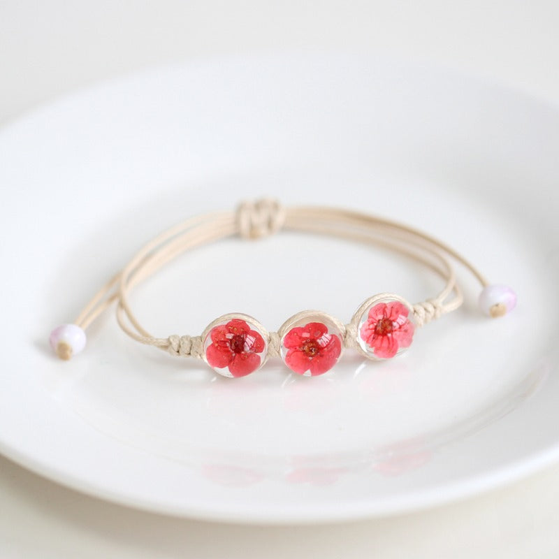 Bohemian Glass Flower Bracelet - Lace-Embellished Floral Charm Jewelry for Couples