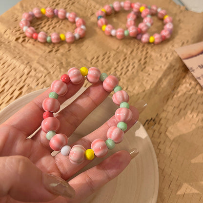 Porcelain Red Jade Bead Bracelet for Women - A Dopamine-inspired Original Retro Accessory