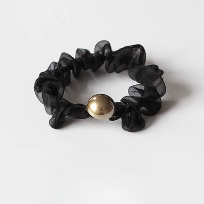 Tulle Pearl Hair Ties - Large Intestine Loops, Bun Hair Bands, Premium Elastic Bands, Durable Hair Ties and French Hair Accessories