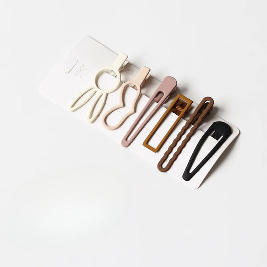 6-Piece Brown Hair Clip Set for Women - Side Clips, 2024 New Minimalist Elegant Hairpins, Bang Clips and Hair Accessories