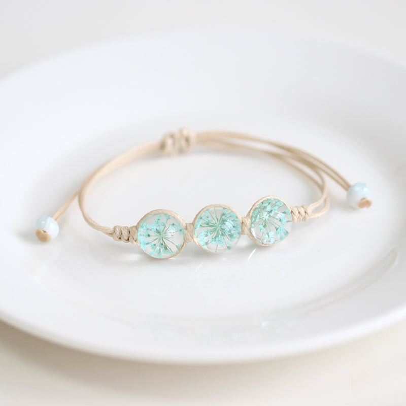 Bohemian Glass Flower Bracelet - Lace-Embellished Floral Charm Jewelry for Couples