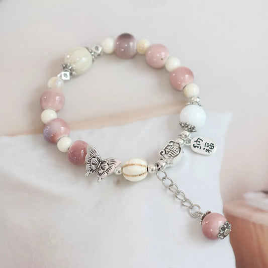 Ceramic Butterfly Bracelet - Ethnic Beaded Boho Jewelry for Women
