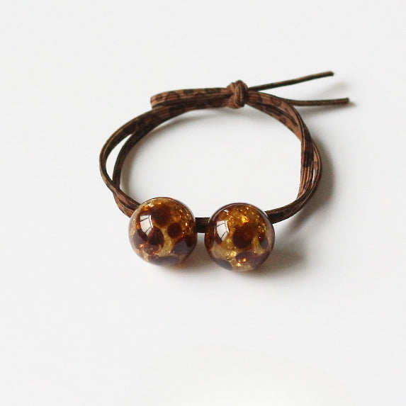 Leopard Print Bead Hair Tie Elegant Adult Elastic Knot Hairband Women