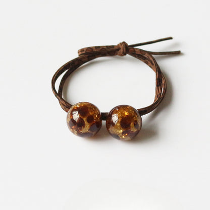 Leopard Print Bead Hair Tie Elegant Adult Elastic Knot Hairband Women