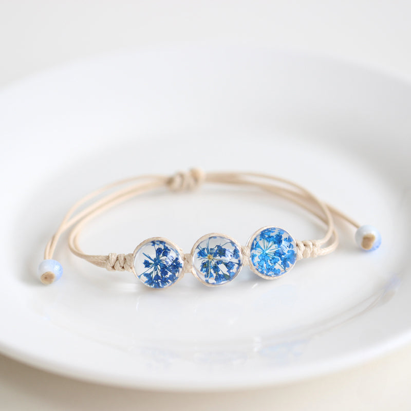 Bohemian Glass Flower Bracelet - Lace-Embellished Floral Charm Jewelry for Couples
