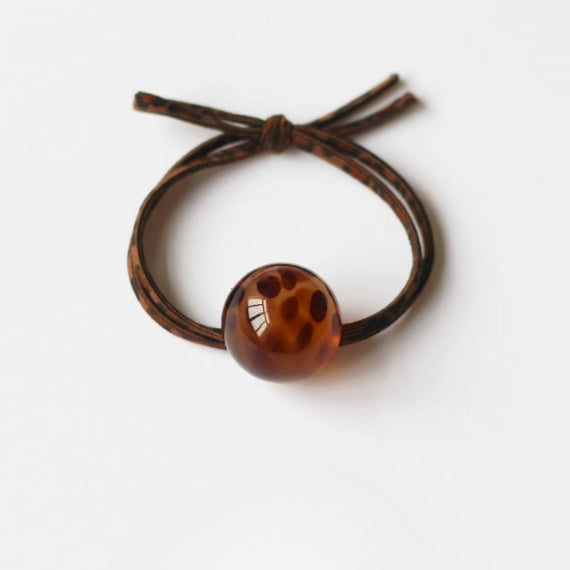 Leopard Print Bead Hair Tie Elegant Adult Elastic Knot Hairband Women