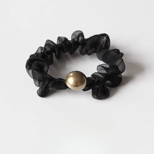 Tulle Pearl Hair Ties - Large Intestine Loops, Bun Hair Bands, Premium Elastic Bands, Durable Hair Ties and French Hair Accessories