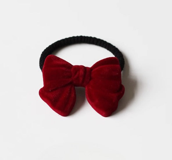 Velvet Bow Hair Tie - New Elegant Red Hair Band, Trendy Forest Style Elastic for Women's Hair Ties