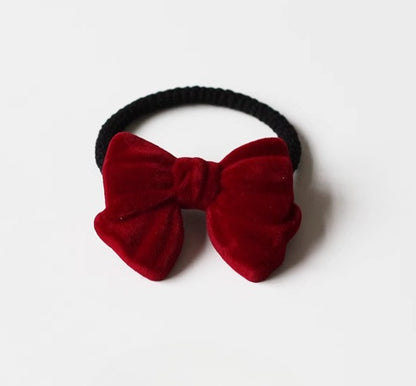 Velvet Bow Hair Tie - New Elegant Red Hair Band, Trendy Forest Style Elastic for Women's Hair Ties