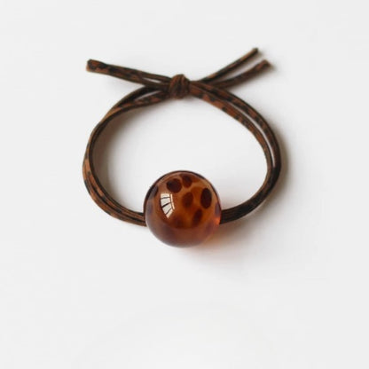 Leopard Print Bead Hair Tie Elegant Adult Elastic Knot Hairband Women