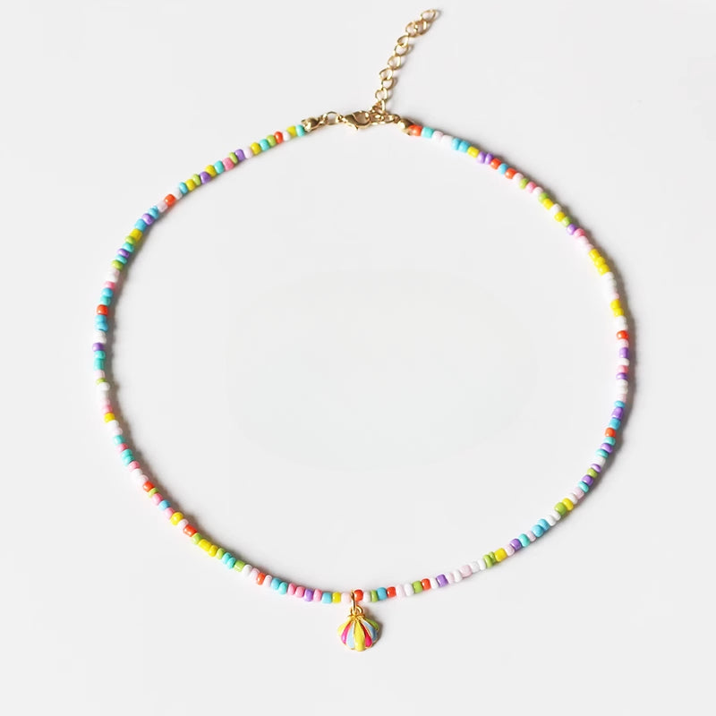 Trendy Rainbow Shell Necklace for Women - TikTok Viral Adjustable Beaded Collarbone Chain