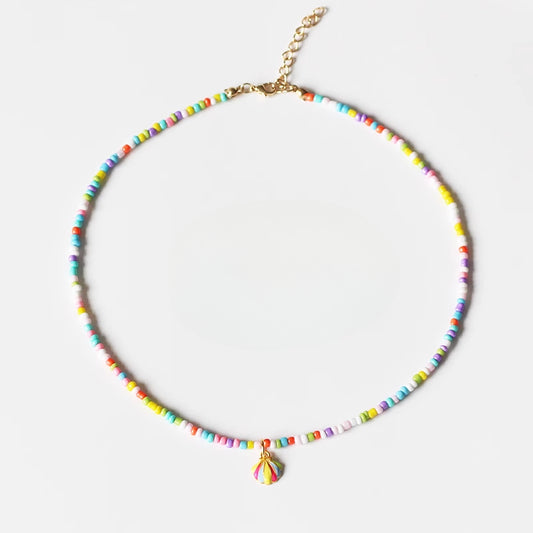 Trendy Rainbow Shell Necklace for Women - TikTok Viral Adjustable Beaded Collarbone Chain