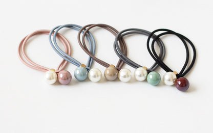 Open-End Hair Tie with Faux Pearls - Sweet Girly Cute Korean Style Hair Accessory and Elastic Band