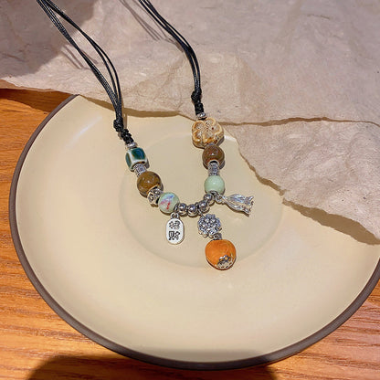 Chinese Resin Bead Fortune Necklace - Trendy Collarbone Chain