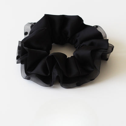 Textured Black Crinkle Hair Tie, High-Elasticity And Durable Hair Accessory.