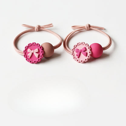 Round Beaded Barbie Pink Hair Ties - 2024 New Elastic Bands, Cute Minimalist Hair Ties for Women's Hair Accessories