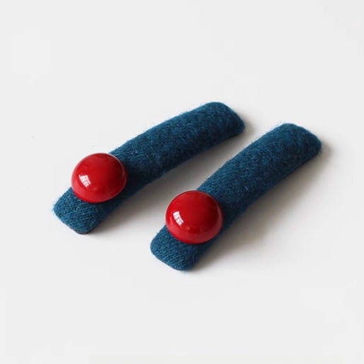 Red Bead Contrasting Hair Clip, Niche Blue Side Hair Accessory for Women