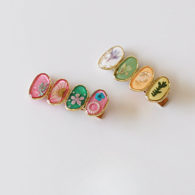 4-Piece Forest-Style Glazed Hairpin Retro Bangs Clip 2024 New Delicate Edge Clip Duckbill Hair Clip